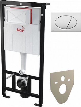 Комплект Alcaplast Set 4v1 для установки унитаза с шумоизоляцией и белой кнопкой, AM101/1120-4:1 RS M70-0001